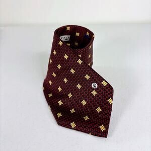 Versace V2 Tie Red Geometric Designer 100% Silk Necktie 58” Italy Made